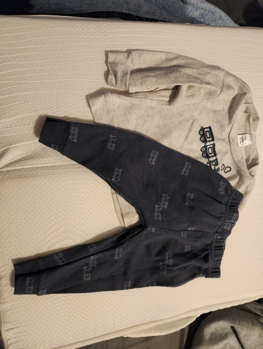 Carter's Gray Crewneck Top with Navy Train-Print Leggings